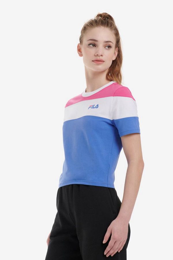 Fila Maya Crop Women's T-Shirts - Blue/White,NZ 675-26571